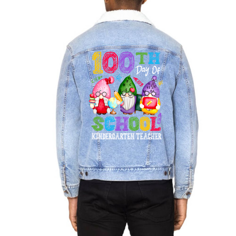 Happy 100th Day Of School Cute Gnome Kindergarten Teacher Trending Unisex Sherpa-lined Denim Jacket | Artistshot