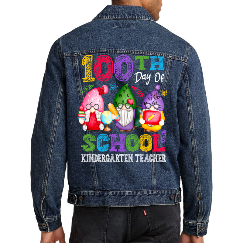 Happy 100th Day Of School Cute Gnome Kindergarten Teacher Trending Men Denim Jacket | Artistshot