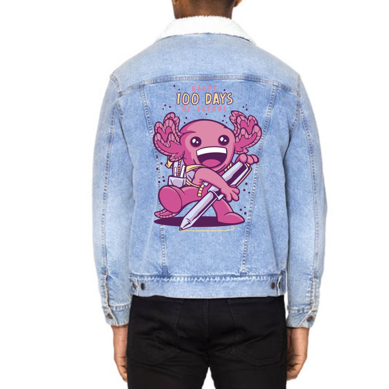 100 Days Of School Axolotl Vintage Unisex Sherpa-lined Denim Jacket | Artistshot