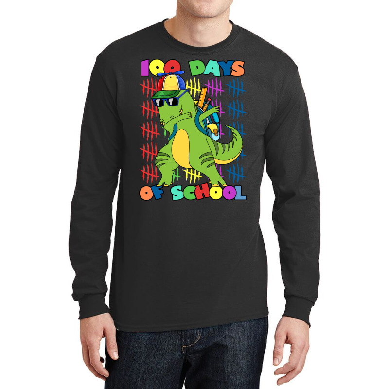 100 Days Of School Dabbing Dinosaur Trex Trending Long Sleeve Shirts | Artistshot