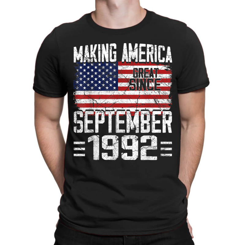 28th Birthday Gift September 1992 American Flag 28 Years Old T-Shirt by ALFREDMCGOWAN | Artistshot