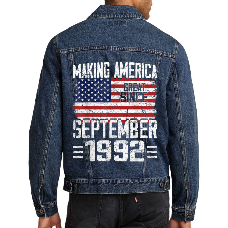 28th Birthday Gift September 1992 American Flag 28 Years Old Men Denim Jacket by ALFREDMCGOWAN | Artistshot