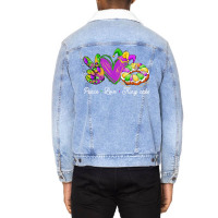 Peace Love King Cake Funny Mardi Gras Party Carnival Gift Unisex Sherpa-lined Denim Jacket | Artistshot