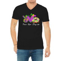 Peace Love King Cake Funny Mardi Gras Party Carnival Gift V-neck Tee | Artistshot