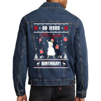 Go Jesus Its Your Birthday Ugly Christmas Sweater Green Men Denim Jacket | Artistshot