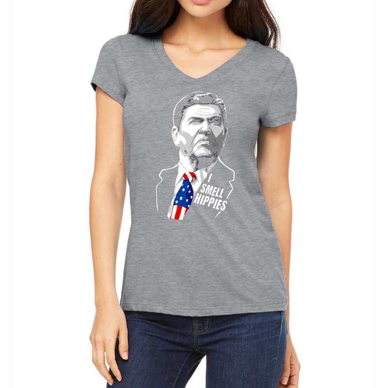 Funny I Smell Hippies Vintage Ronald Reagan Women's V-Neck T-Shirt by fiilipkuytfq | Artistshot