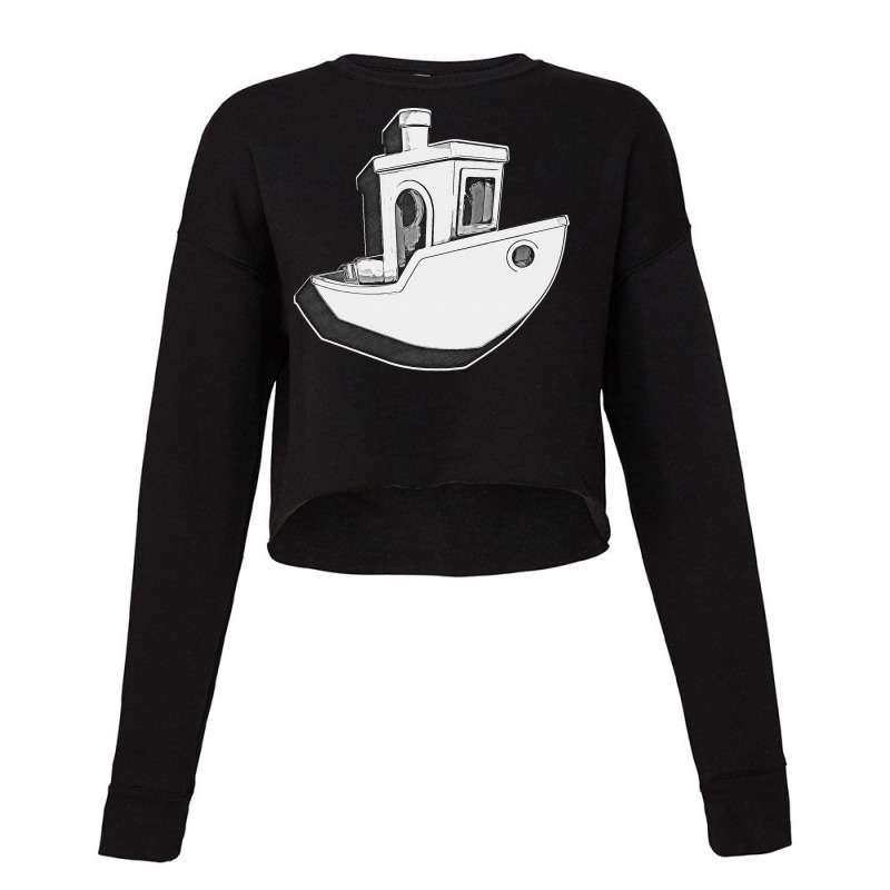 A Benchy Pattern Artwork Drawing 3d Printer For The Maker Nostalgia Cropped Sweater by cunodemskap | Artistshot