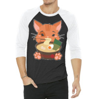 Japanese T  Shirt Anime Cute Cat Japanese Ramen Noodles Kawaii Gift De 3/4 Sleeve Shirt | Artistshot