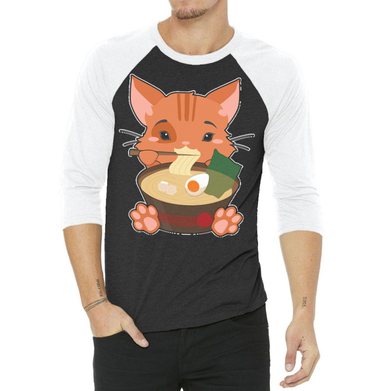 Japanese T  Shirt Anime Cute Cat Japanese Ramen Noodles Kawaii Gift De 3/4 Sleeve Shirt | Artistshot