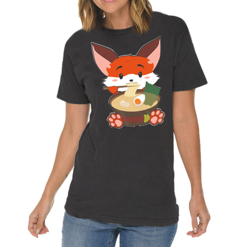 Japanese T  Shirt Anime Cute Fox Japanese Ramen Noodles Kawaii Gift Pr Vintage T-Shirt by blockmarta105 | Artistshot