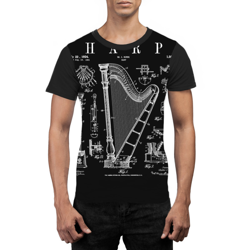 Harp Vintage Patent Harpist Drawing Print .png Graphic T-shirt | Artistshot