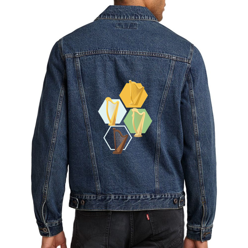 Harp Music Music Instrument .png Men Denim Jacket by MarkBressi | Artistshot