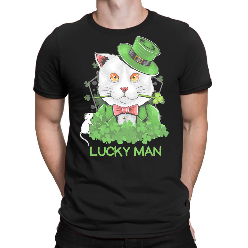 Lucky Man T  Shirt Lucky Man Funny White Cat And White Mouse St. Patri T-shirt | Artistshot