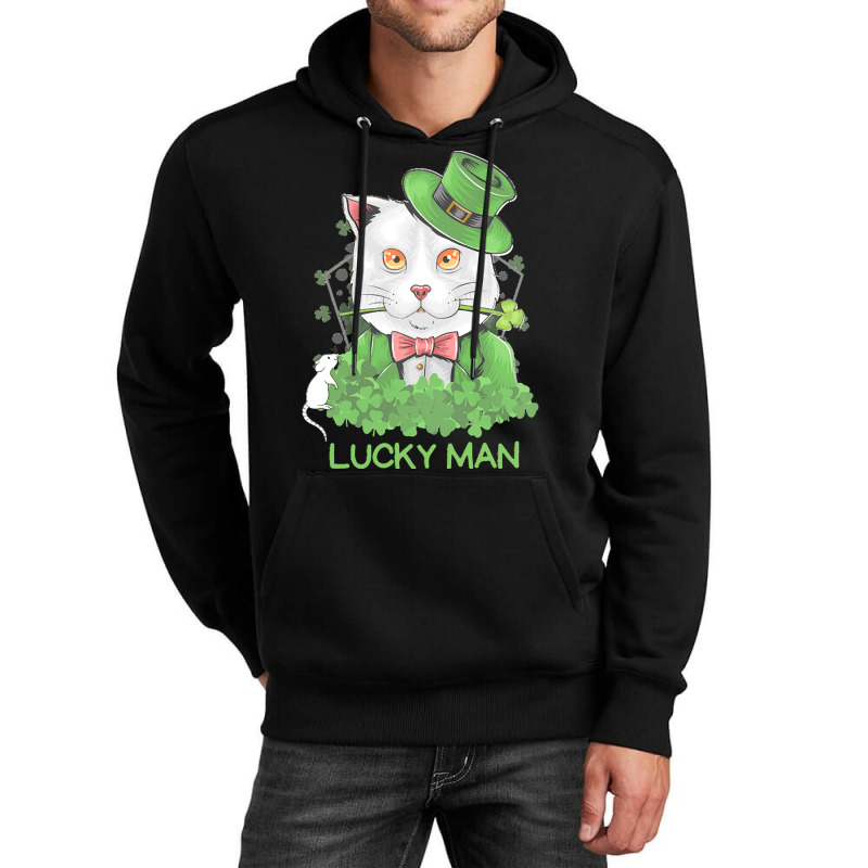 Lucky Man T  Shirt Lucky Man Funny White Cat And White Mouse St. Patri Unisex Hoodie | Artistshot