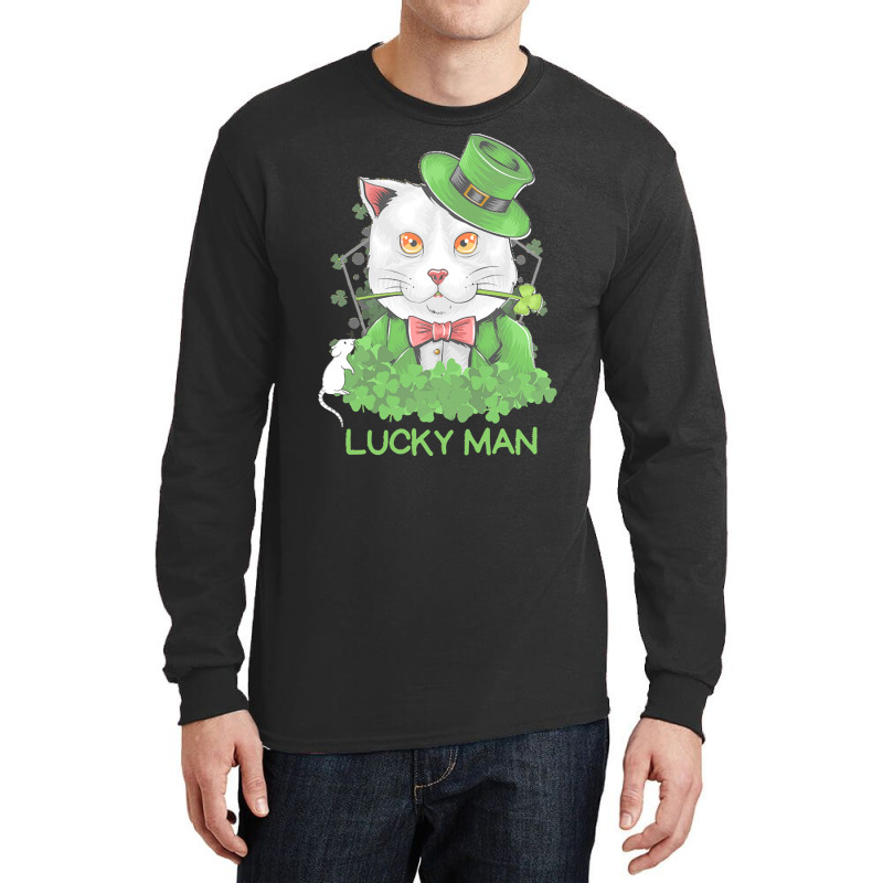 Lucky Man T  Shirt Lucky Man Funny White Cat And White Mouse St. Patri Long Sleeve Shirts | Artistshot