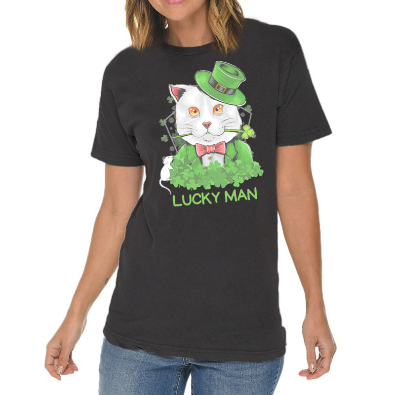 Lucky Man T  Shirt Lucky Man Funny White Cat And White Mouse St. Patri Vintage T-shirt | Artistshot