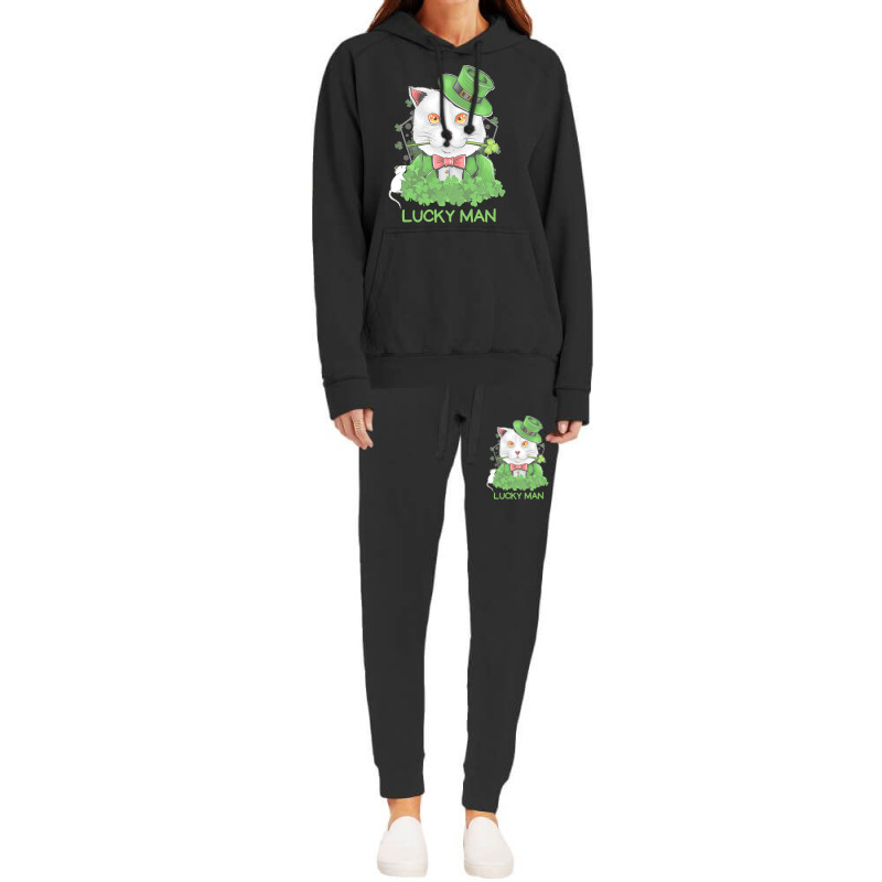 Lucky Man T  Shirt Lucky Man Funny White Cat And White Mouse St. Patri Hoodie & Jogger Set | Artistshot