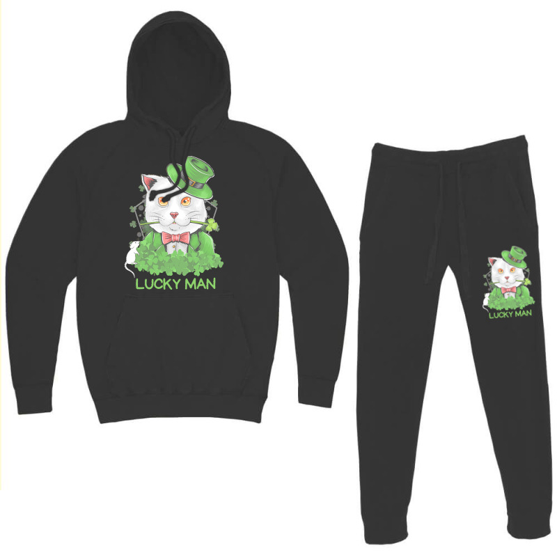 Lucky Man T  Shirt Lucky Man Funny White Cat And White Mouse St. Patri Hoodie & Jogger Set | Artistshot