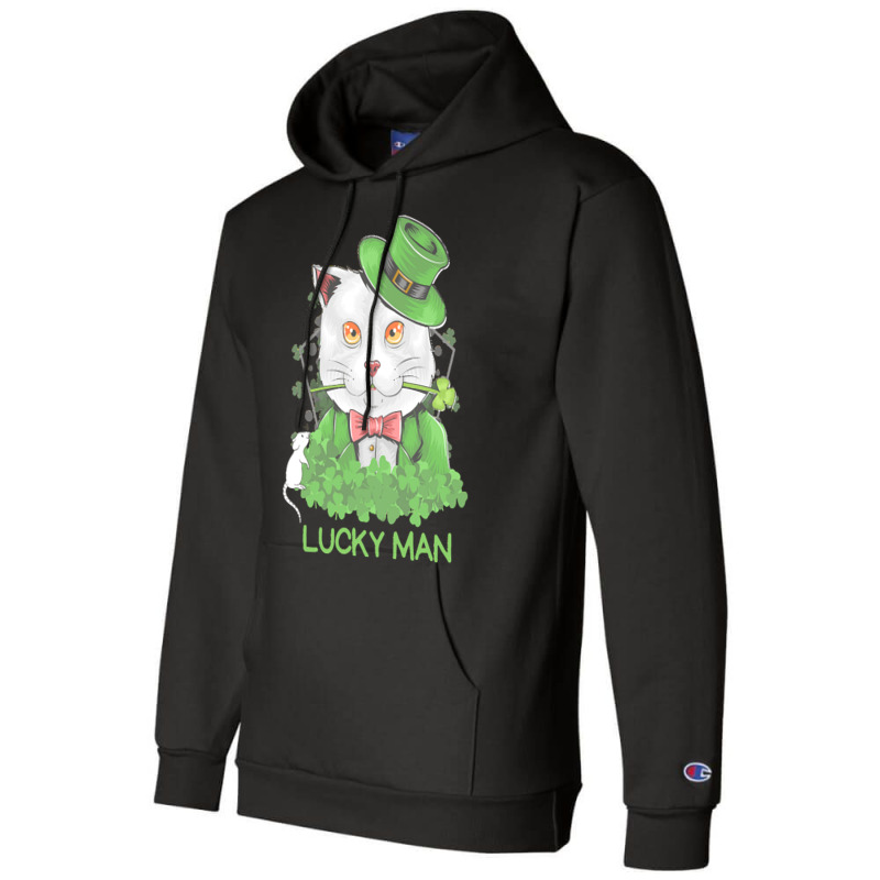 Lucky Man T  Shirt Lucky Man Funny White Cat And White Mouse St. Patri Champion Hoodie | Artistshot