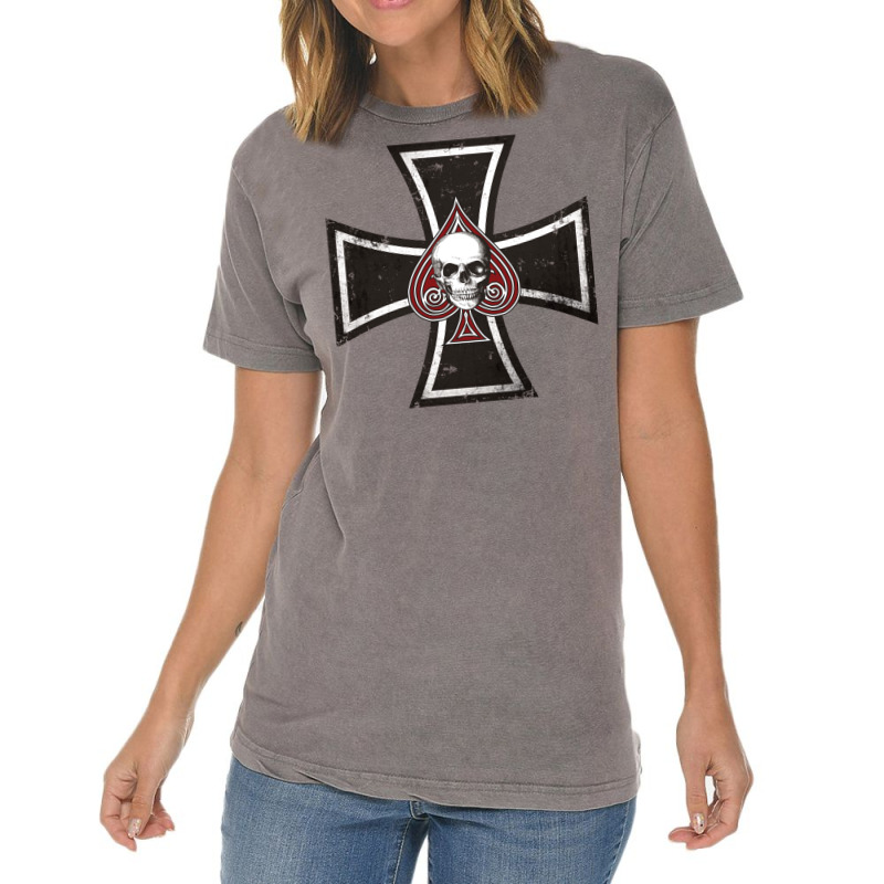 Iron Cross With Ace Of Spades Vintage T-Shirt by smorvyayidinl | Artistshot