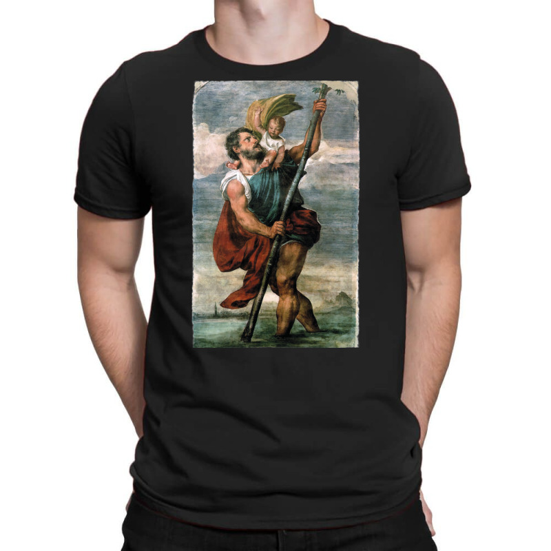 Saint Christopher Carrying The Christ Child Fresco T-shirt | Artistshot