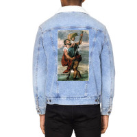 Saint Christopher Carrying The Christ Child Fresco Unisex Sherpa-lined Denim Jacket | Artistshot