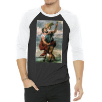 Saint Christopher Carrying The Christ Child Fresco 3/4 Sleeve Shirt | Artistshot