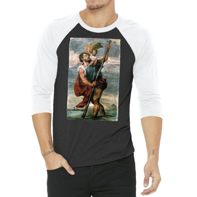 Saint Christopher Carrying The Christ Child Fresco 3/4 Sleeve Shirt | Artistshot