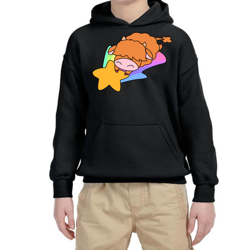 Rainbow Shooting Star Highland Cow Youth Hoodie | Artistshot