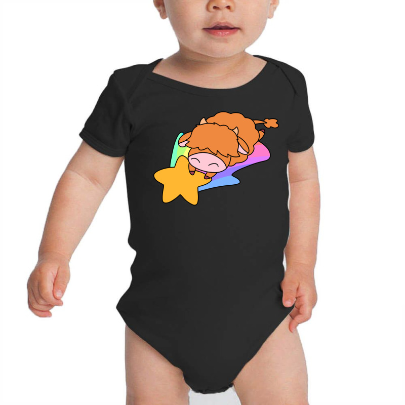 Rainbow Shooting Star Highland Cow Baby Bodysuit | Artistshot