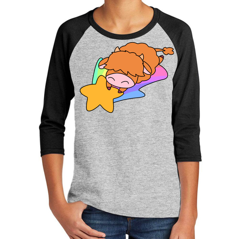 Rainbow Shooting Star Highland Cow Youth 3/4 Sleeve | Artistshot