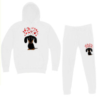 Black And Tan Dachshund With Valentine Hearts  Cute Cartoon Wiener Dog Hoodie & Jogger Set | Artistshot