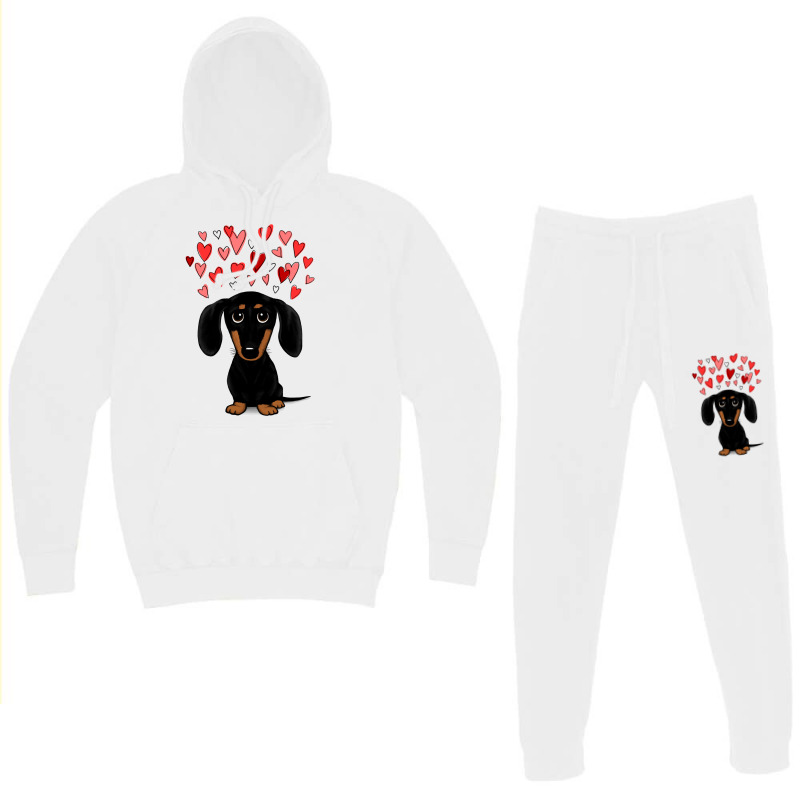 Black And Tan Dachshund With Valentine Hearts  Cute Cartoon Wiener Dog Hoodie & Jogger set by hammadmulatp | Artistshot