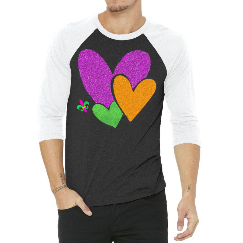 Mardi Gras Heart T  Shirt Mardi Gras Heart Leopard Print Fleur De Lis 3/4 Sleeve Shirt | Artistshot