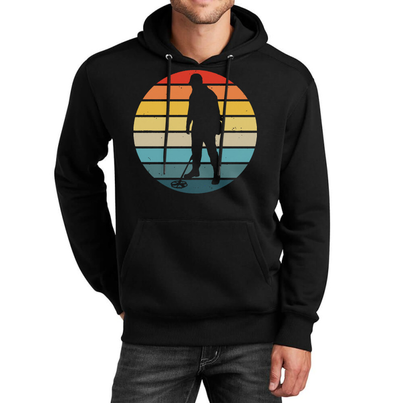 Metal T  Shirt Metal Detector Silhouette On A Distressed Retro Sunset Unisex Hoodie | Artistshot