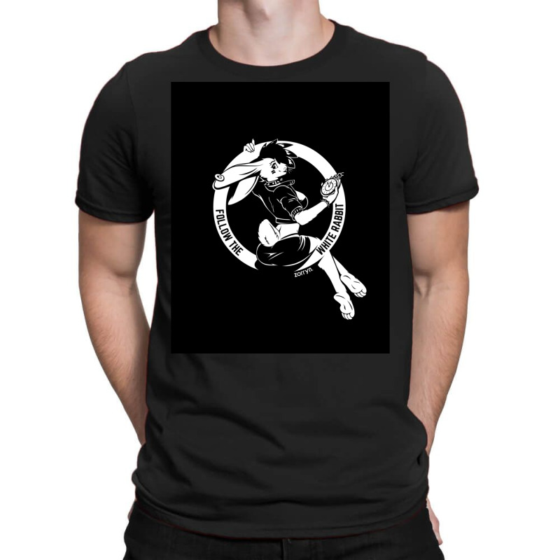 Follow The White Rabbit   White On Black Base T-shirt | Artistshot