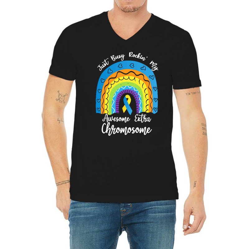 Rainbow Down Syndrome Funny For Kid T  Shirt Just Busy Rockin' My Awes V-neck Tee | Artistshot