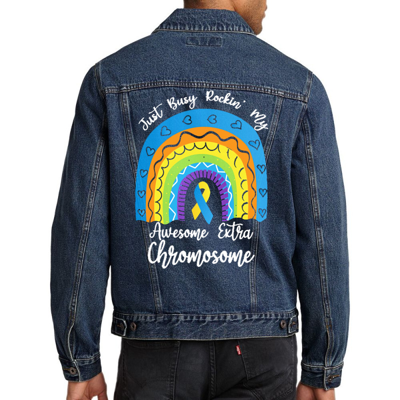 Rainbow Down Syndrome Funny For Kid T  Shirt Just Busy Rockin' My Awes Men Denim Jacket | Artistshot