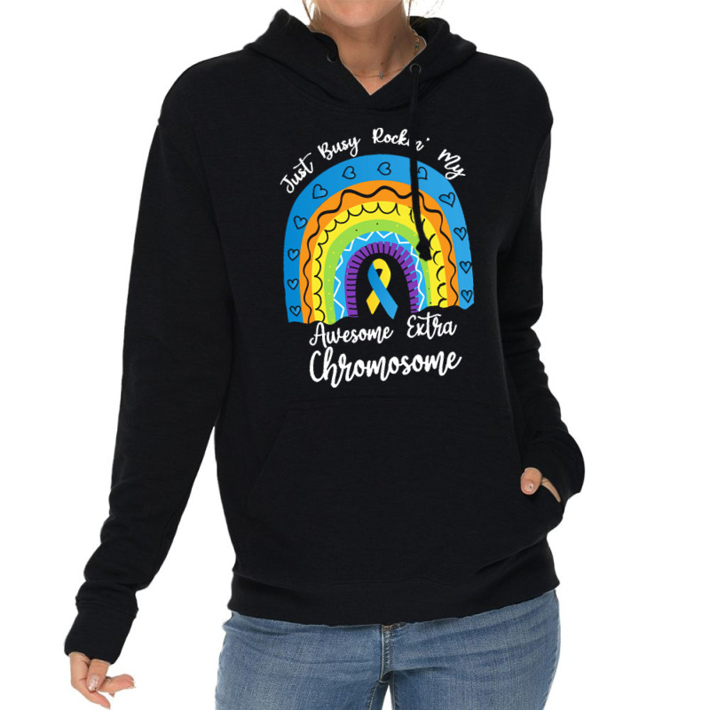 Rainbow Down Syndrome Funny For Kid T  Shirt Just Busy Rockin' My Awes Lightweight Hoodie | Artistshot