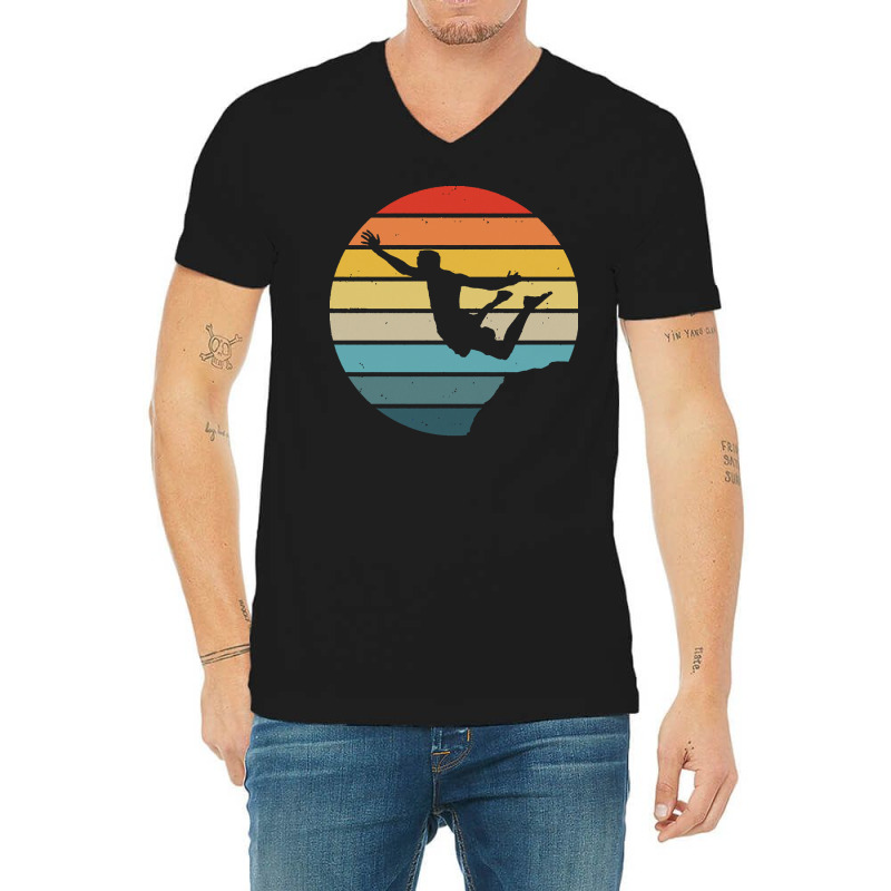 Scuba Diving T  Shirt Cliff Diving Silhouette On A Distressed Retro Su V-neck Tee | Artistshot