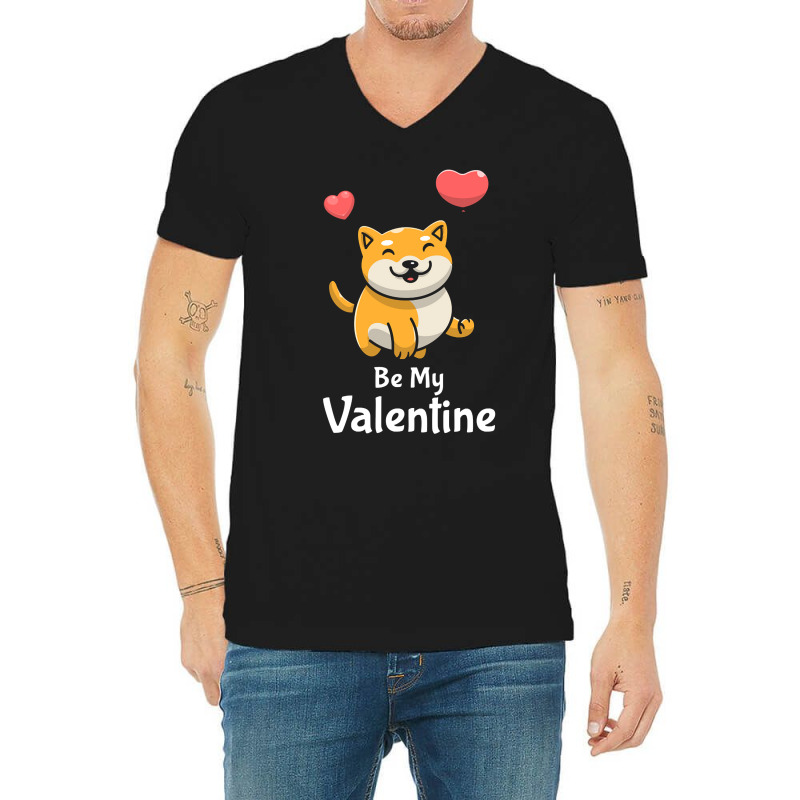 Shiba Inu Lovers T  Shirt Cute Shiba Inu Dog With Red Heart Be My Vale V-neck Tee | Artistshot