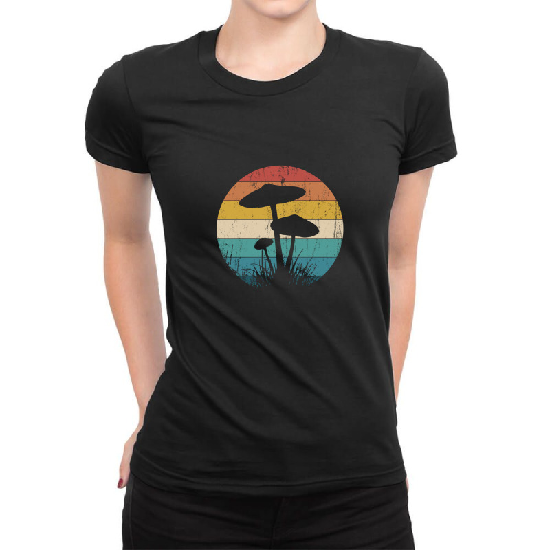 Retro Psychedelic Mushroom Shrooms Forager Magic Mycology Ladies Fitted T-Shirt by JasonJoplin | Artistshot