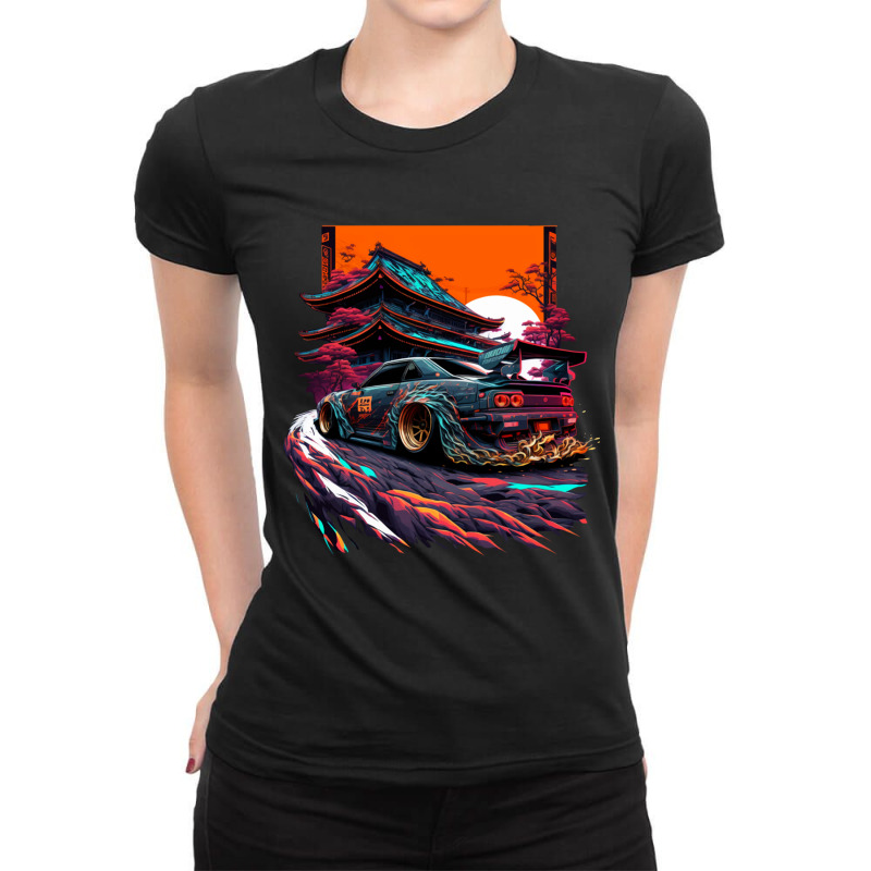 Japanese Retro Car Racing Drifting Art Jdm Legend Tuning Pullover Hood Ladies Fitted T-Shirt by bettincam | Artistshot