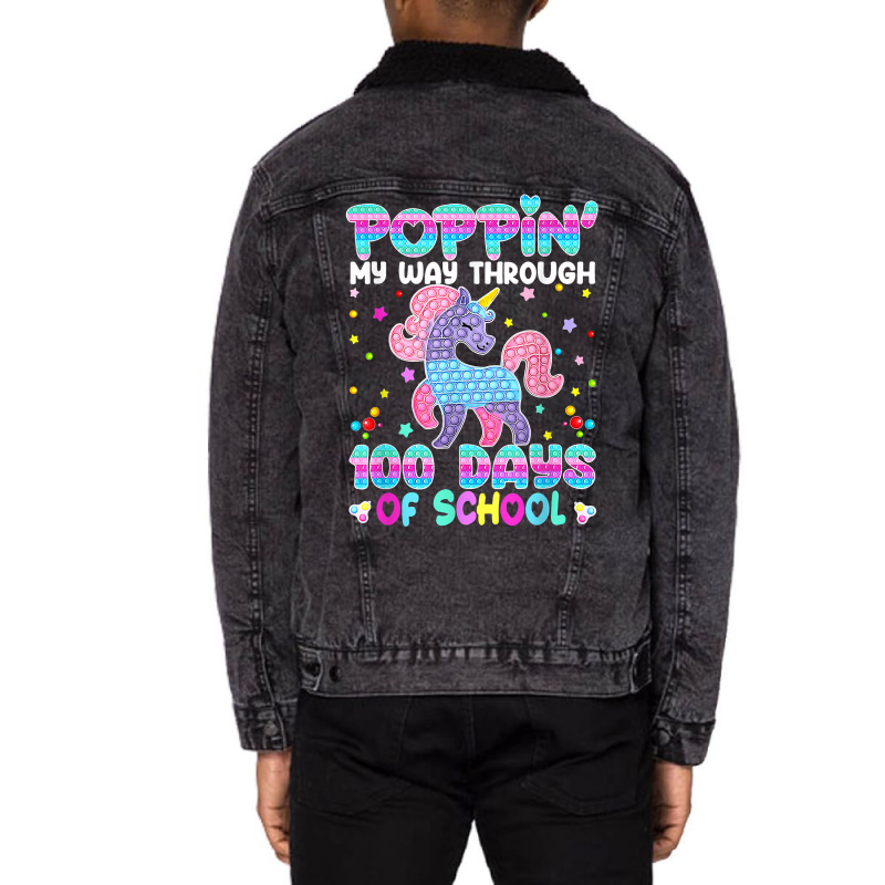 Poppin' My Way Through 100 Days Of School Unicorn Pop It T Shirt Unisex Sherpa-lined Denim Jacket | Artistshot