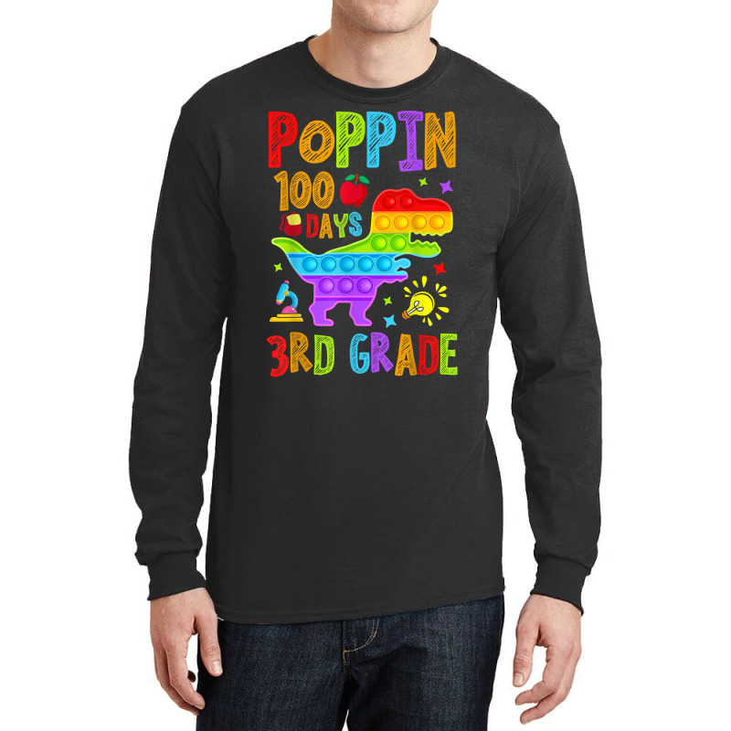 Poppin 100 Days 3rd Grade Dinosaur School Kid Elementary T Shirt Long Sleeve Shirts | Artistshot