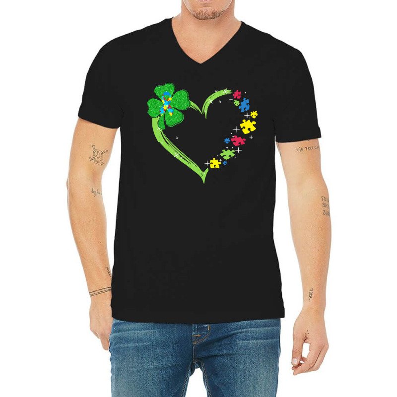 St Patricks Day Autism Awareness Heart T  Shirt Funny Autism St Patric V-neck Tee | Artistshot