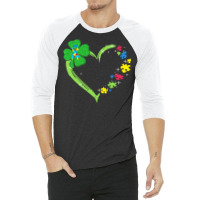 St Patricks Day Autism Awareness Heart T  Shirt Funny Autism St Patric 3/4 Sleeve Shirt | Artistshot