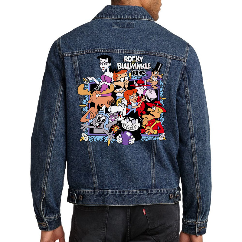 Tribute To Jay Ward Cartoons Rocky And Bullwinkle With Friends Men Denim Jacket | Artistshot