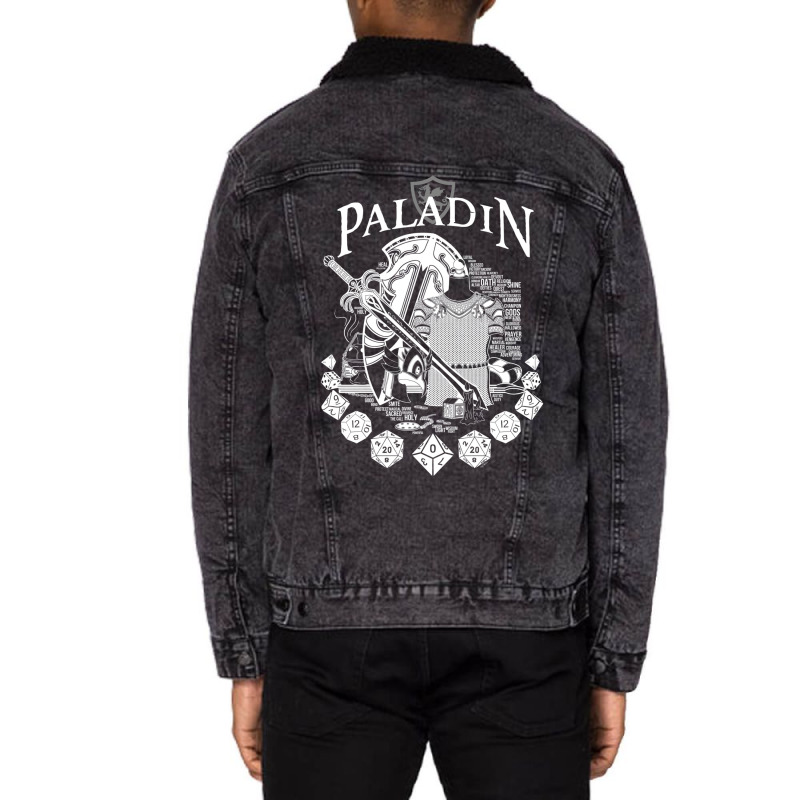 Rpg Class Series Paladin   White Text Unisex Sherpa-Lined Denim Jacket by alhajiyavanic | Artistshot