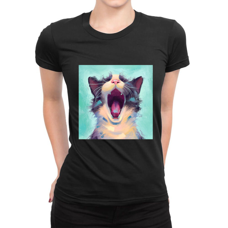 Trending Yawning Cat Ladies Fitted T-Shirt by London Post | Artistshot